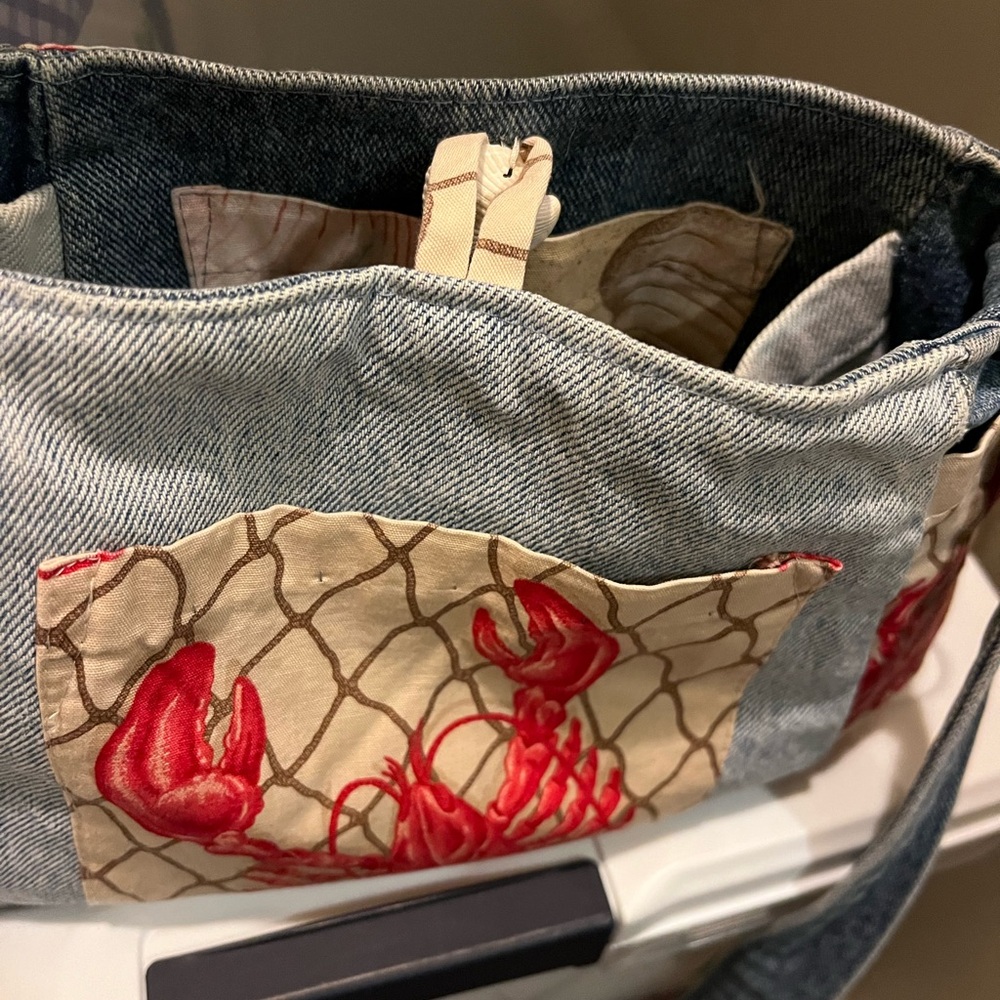 Hand Crafted Lobster Print and Denim Crossbody Bag - Picture 9 of 9